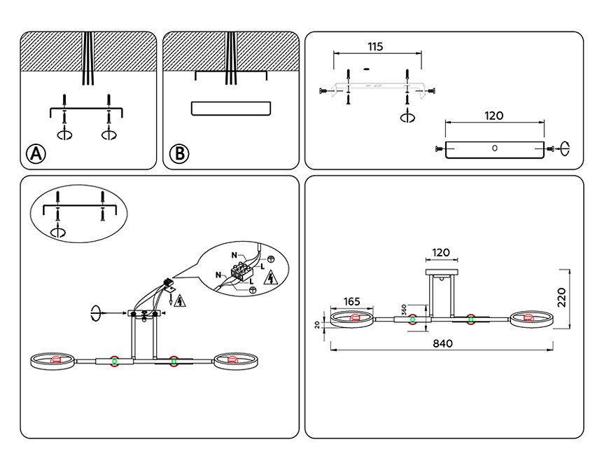 TR8247/4 WH/LWD белый/светлое дерево E27/4 max 40W 840*360*220